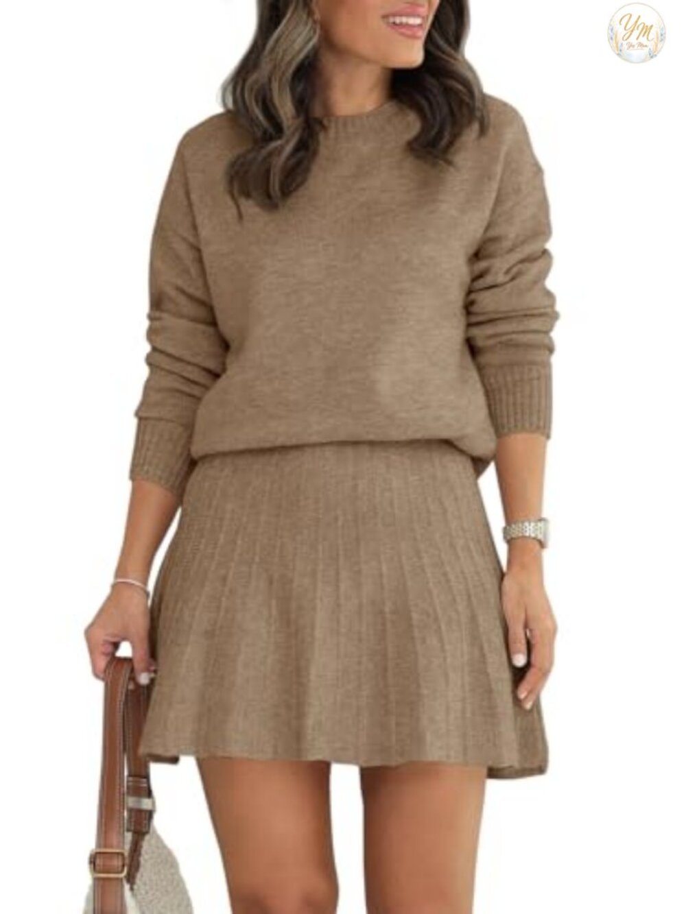 2 Piece Skirt Set Pullover Sweaters Pleated Mini Skirt Knit Trendy Outfit